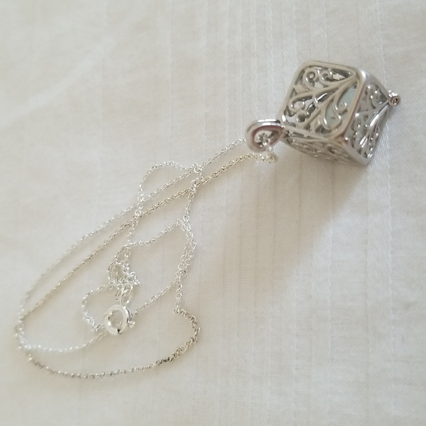 Silver 3d Floral Box Necklace